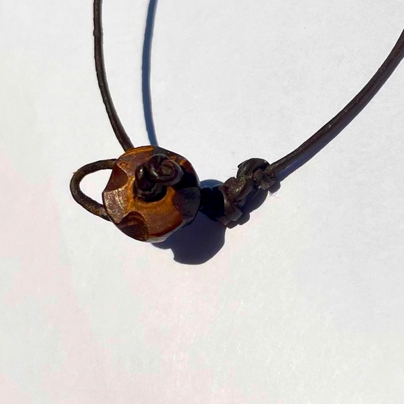 Yellow Turquoise Pendant with Peridot and Blue Turquoise on Leather Handmade - Picture 3 of 4